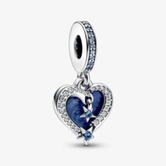 PANDORA Celestial Shooting Star Heart Double Dangle Charm - Picture 1 of 3
